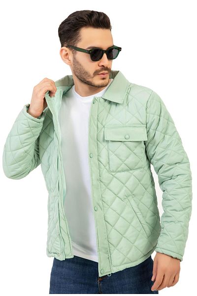 Polo State Men's Long Basic Winter Thick Argyle Green Jacket