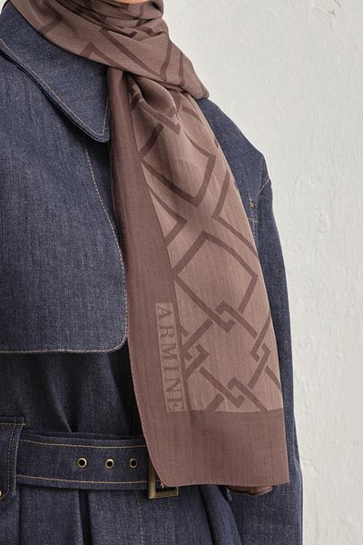 Armine Tensel-Silk Shawl - Μοτίβο πλακιδίων - BFATN2 - 32105 - Καφέ