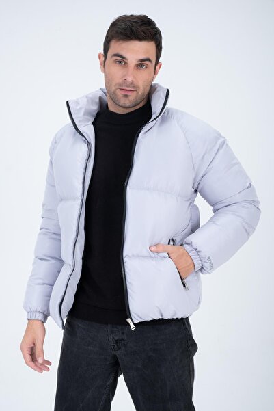 Polo State Ανδρικό μανίκι Raglan Stand Collar Age Of State εμπριμέ παλτό ασημί