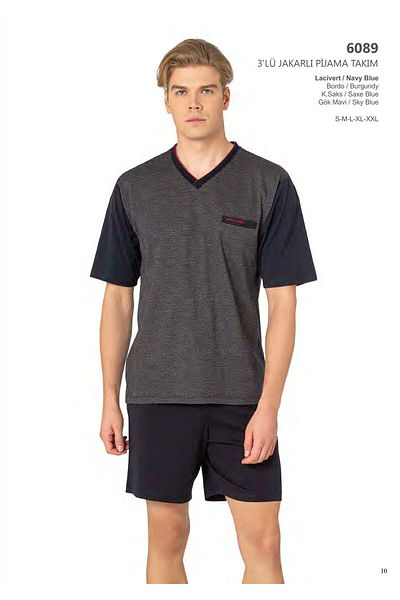 Pierre Cardin New Season Ανδρική πιτζάμες Oil Eagle 3 τεμαχίων με λαιμόκοψη V 6089