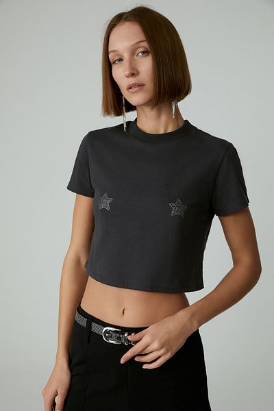 GRIMELANGE STARSTRUCK Γυναικείο T-Shirt με στρογγυλή λαιμόκοψη σε σκούρο γκρι