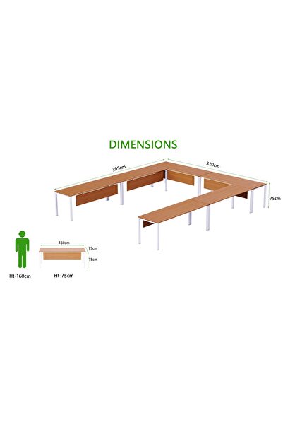 Mahmayi Figura 72-16 U-Shaped Conference Meeting Table for Office - 12 Seater, Light Walnut