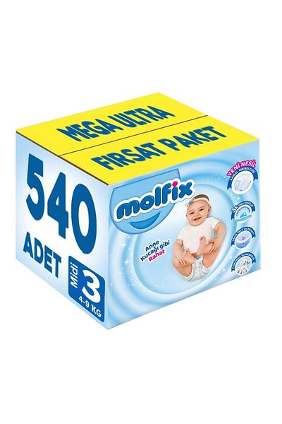 Molfix 4-9KG Baby Diapers - Midi 540 Pieces, Mega Ultra Opportunity Pack