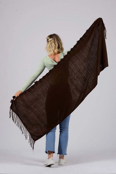 Mandaş Σάλι Angora Pompom 60x180 - Σκούρο Καφέ