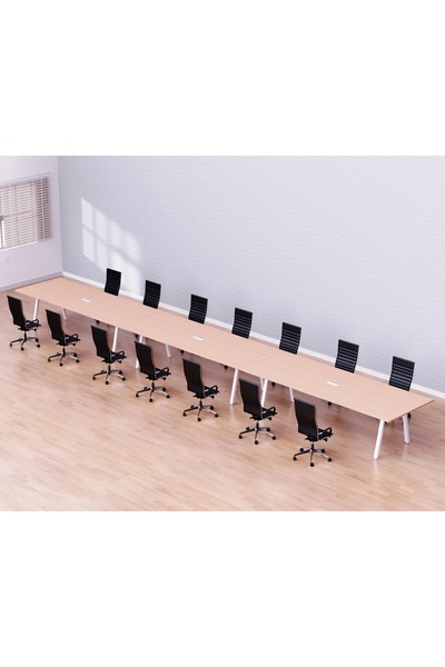 Mahmayi Bentuk 139-60 14 Seater Conference Meeting Table Modern Office Furniture - Oak