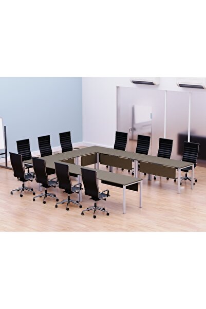 Mahmayi Figura 72-12 U-Shaped Conference Meeting Table for Office - 12 Seater, Brown Linen