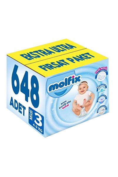 Molfix إكسترا ألترا أوبرتونيتي - حفاضات أطفال، مقاس: 3 (4-9 كجم)، متوسط الحجم 648 قطعة