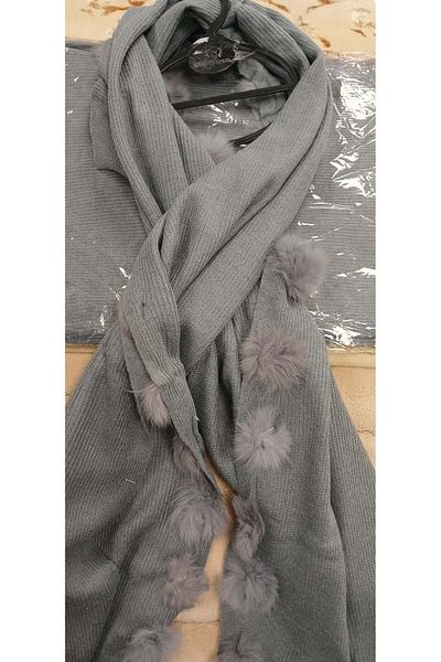 Mandaş Σάλι Angora Pompom 60x180 - Γκρι