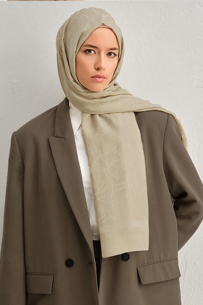 Armine Tensel-Silk Shawl - Μοτίβο γραμμής - BFATN3 - 32101 - Sand Beige