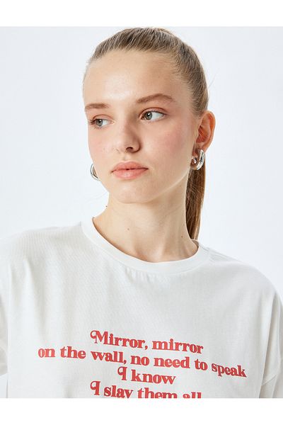 Koton Bow Printed Short Sleeve Crew Neck Oversize T-Shirt