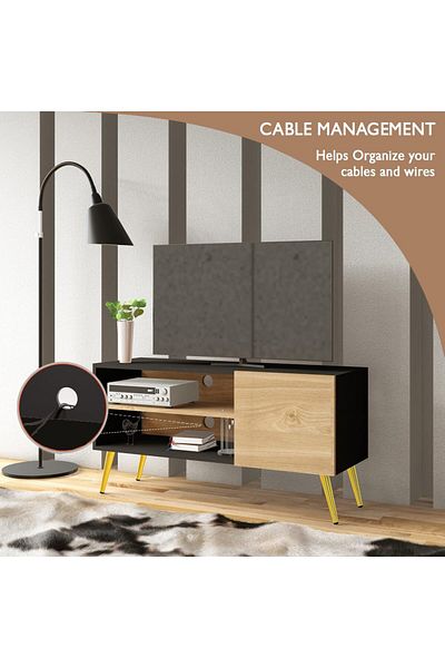 Mahmayi TV Stand, TV Media Console with 2 Storage Cabinets 1 Storage Door-Black/Light Imperia
