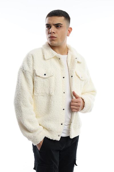 Polo State Men's Curly Plush Velcro Closure Jacket Ecru