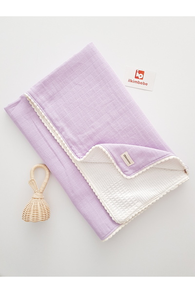 ilkimbebe Pompom Pique Double Layer Baby Blanket 85X90 100% Cotton