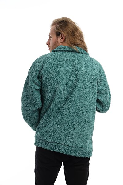 Polo State Мъжко къдраво плюшено яке с тик-так закопчаване, петролно