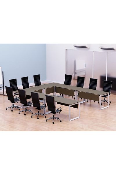 Mahmayi Vorm 136-12 U-Shaped Conference Meeting Table for Office - 12 Seater, Brown Linen