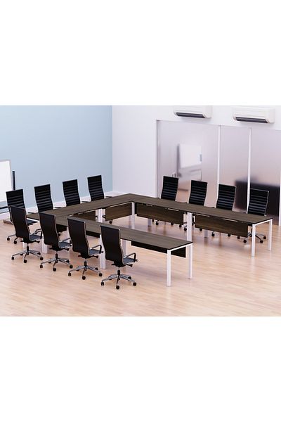 Mahmayi Figura 72-14 U-Shaped Conference Meeting Table for Office - 12 Seater, Dark Walnut