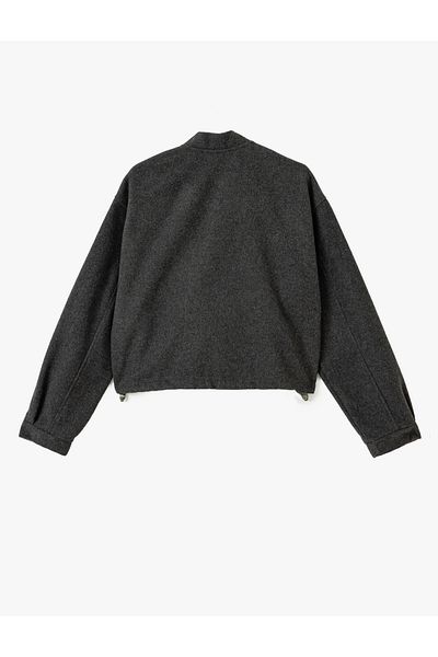 Koton Zippered Crop Bomber Jacket with Pocket Detail