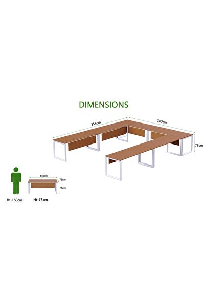 Mahmayi Vorm 136-14 U-Shaped Conference Meeting Table for Office - 12 Seater, Light Walnut