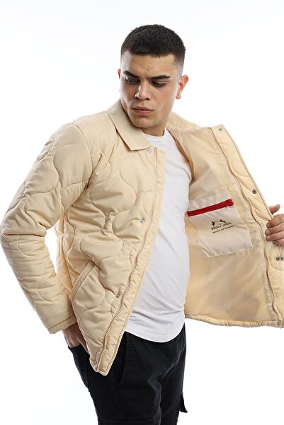 Polo State Men's Quilted Coat - Regular Fit, Ecru