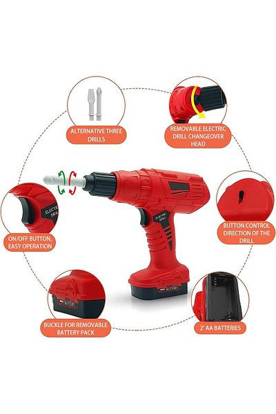 fulina 68 Piece Kids Tool Set, Kid Pretend Play Set, with Electronic Toy Drill, Tool Box,Saw and More