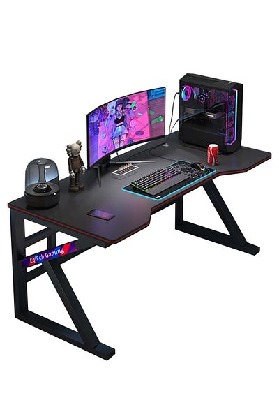 EqiEch K Shaped Gaming Desk，120cm Computer Table Home Office Computer Desk Table