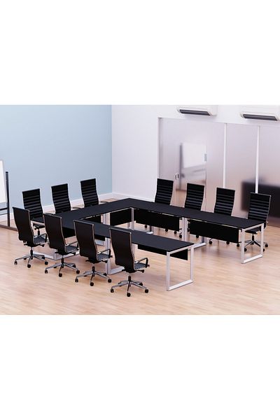 Mahmayi Vorm 136-12 U-Shaped Conference Meeting Table for Office - 12 Seater, Black