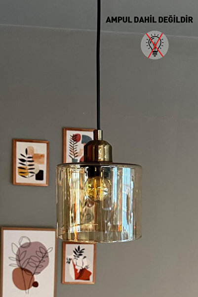 Bamyum Lille Cam Bal Rengi Sarkıt Avize Yarım Lale Eskitme Başlık Salon Mutfa...