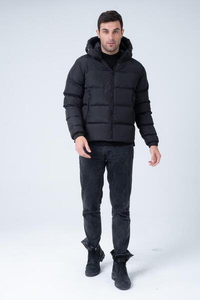 Polo State Ανδρικό πουπουλένιο μπουφάν με κουκούλα Age Of State με τύπωμα μαύρο