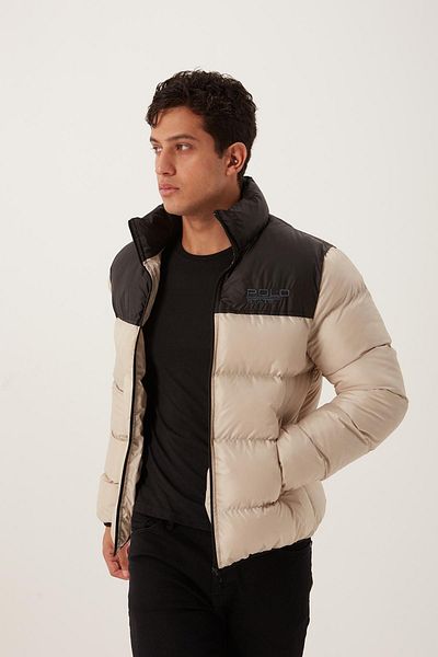 Polo State Men's Stand Collar Long Zippered Oversize Stone Puffer Coat