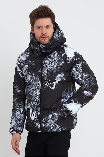 Polo State Чоловіча куртка з капюшоном і цифровим принтом, чорно-біла