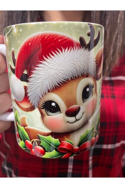 thekam Geyik Yılbaşı Tasarımlı Porselen Kupa Bardak - Noel / Yeni Yıl Tasarım...