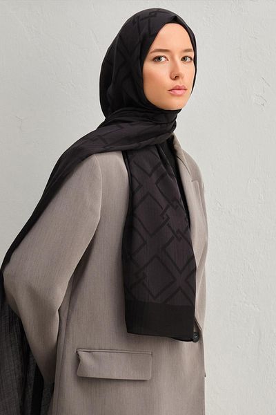 Armine Tensel-Silk Shawl - Μοτίβο πλακιδίων - BFATN2 - 01 - Μαύρο