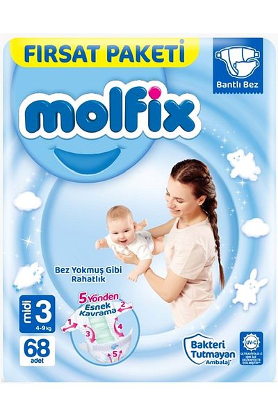 Molfix 4-9kg Baby Diapers - Midi 136 Pieces, Economic Opportunity Pk