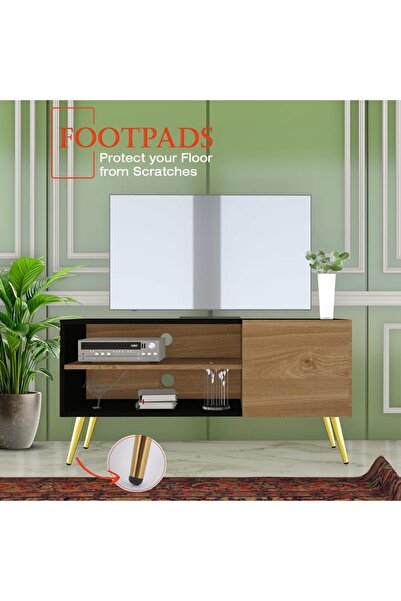 Mahmayi TV Stand, TV Media Console with 2 Storage Cabinets 1 Storage Door-Black/Light Imperia