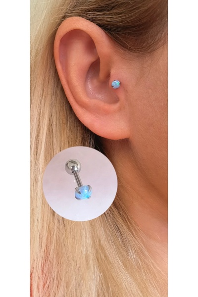 Bylin %100 316 L Cerrahi Çelik Hakiki Opal Taşlı Piercing (Taş çapı 4mm, Bar ...