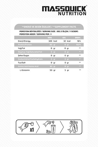 massquick GLUTAMİN Şeftali Aromalı - 300g - 30 Servis