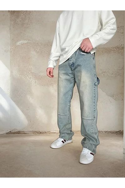 OHEPMODA Φαρδύ τζιν παντελόνι με φερμουάρ στο πόδι και λεπτομέρεια στο πλάι