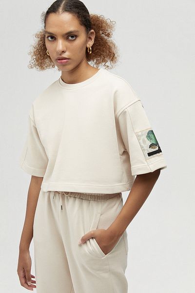 Rue Studio Tricou Crop cu croială largă ecru