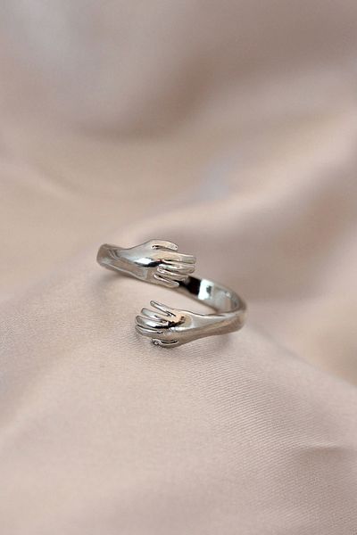 Clariss Adjustable Silver Color Metal Hugging Hands Model Ring