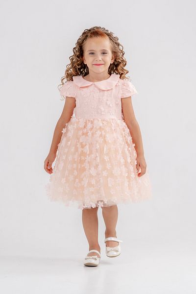Eray Kids Baby Neck Floral Short Sleeve Girls' Evening Dress