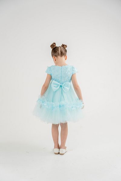Eray Kids Butterfly Ruffled Blue Back Bow Detail Tulle Girl's Evening Dress