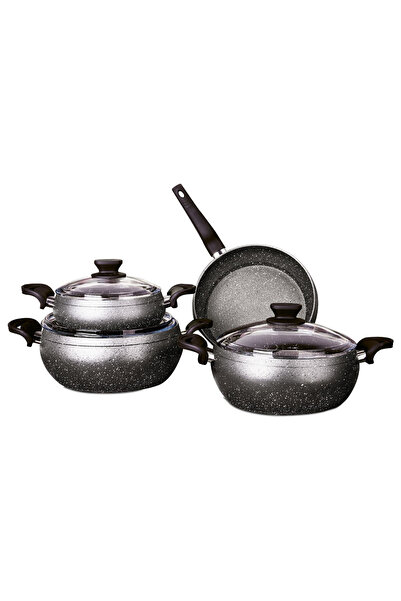 LAVONNI Granit Pro 7 Parça Granit Güveç Tencere Seti Siyah Bakalit Saplı - 20...