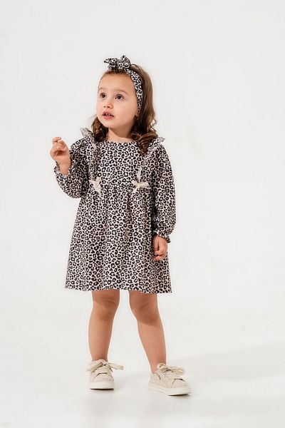 Eray Kids Girls Bandana Leopard Print Ruffled Dress with Sleeves