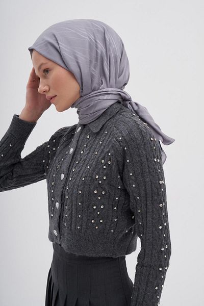 carell Italian Silk Symmetrical Jacquard Shawl - Silver Grey