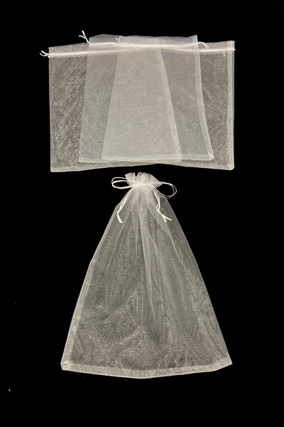 ZEYMERADE Beyaz Organze Şeffaf Tül Havlu Terlik Seccade Bohça Çeyiz Hediye Kesesi 5 Adet Ölçü 30x40cm