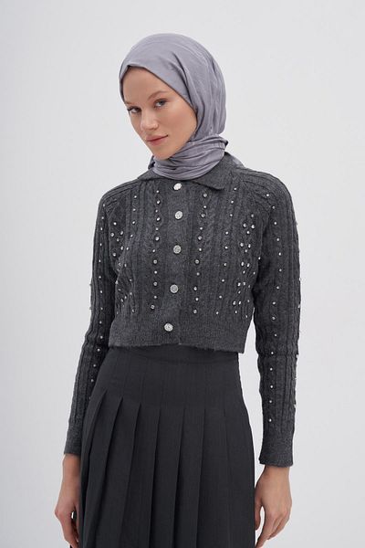 carell Italian Silk Symmetrical Jacquard Shawl - Silver Grey