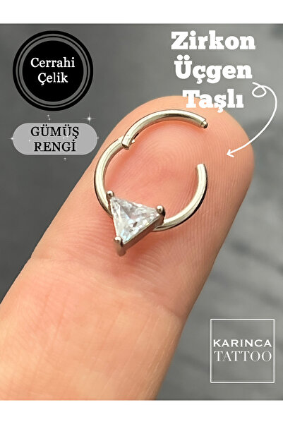 Karınca Piercing Üçgen Taşlı Halka Piercing Helix Kulak Nipple Göğüs Ucu Trag...