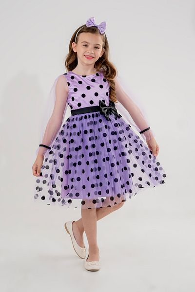 Eray Kids Rochie de seara pentru fete cu model cu buline si detaliu fundita cu catarama