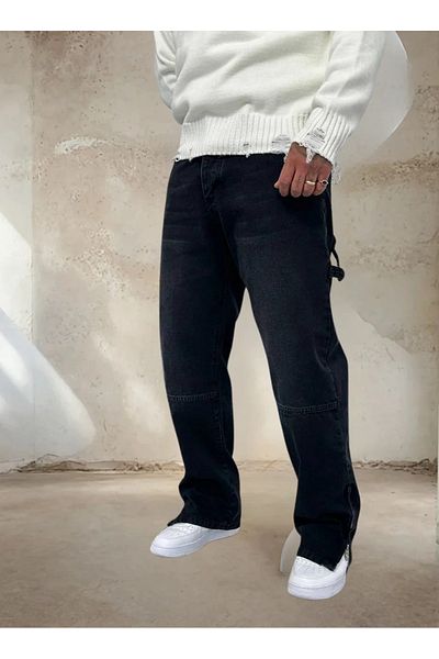 OHEPMODA Φαρδύ τζιν παντελόνι με φερμουάρ στο πόδι και λεπτομέρεια στο πλάι