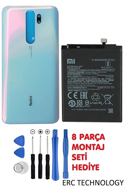ERCTECH Xiaomi Redmi Note 8 Pro Arka Cam Kapak Batarya Pil Kapağı Beyaz + Pil Batarya Bm4j + Montaj Set